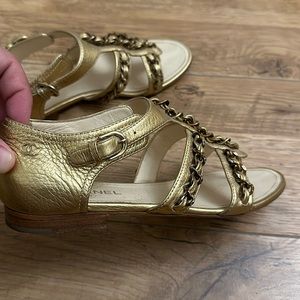 Chanel Gold Sandals Size 37, 7 USA